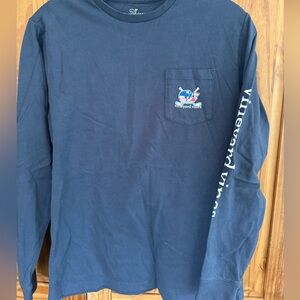 Vineyard Vines Navy Long-Sleeve Pocket T-Shirt with LaCrosse Whale Graphic